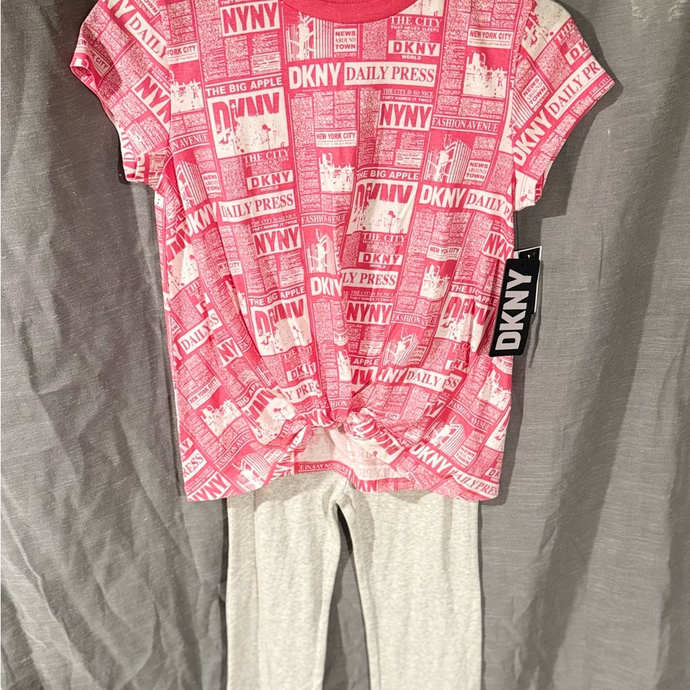 DKNY Pink Graphic Tee and Gray Leggings Set